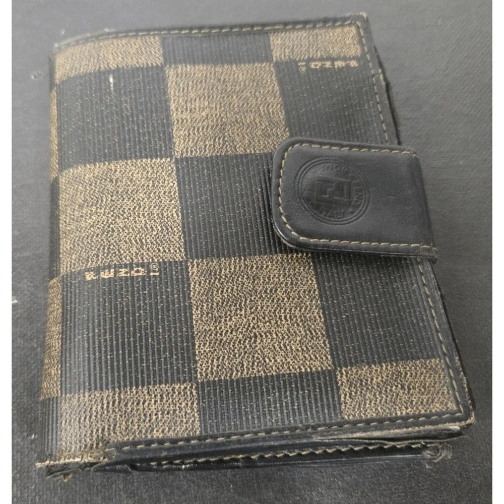 Fendi Bifold Vintage Wallet Brown Leather Canvas Zucca Made in Italy